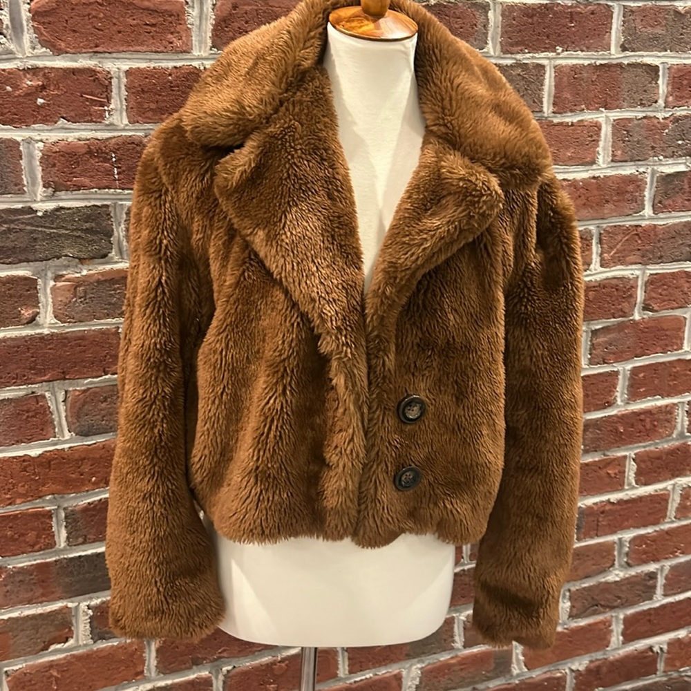 Free People  copper brown waste length jacket with shawl collar SZ XS